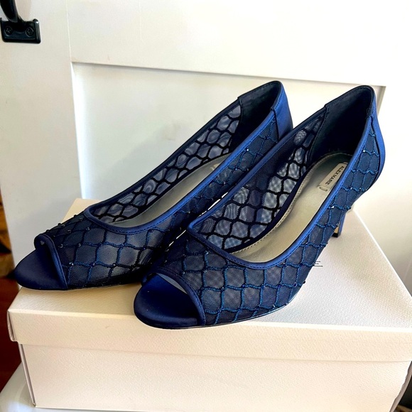 Alex Marie Shoes - Alex Marie Blue Quilted Peep-Toe Heels